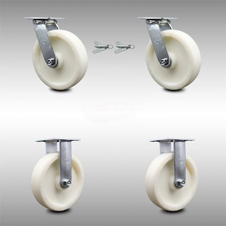 Service Caster 8 Inch Stainless Steel Nylon Caster Set with Ball Bearings 2 Swivel Lock 2 Rigid SCC-SS30S820-NYB-BSL-2-R-2